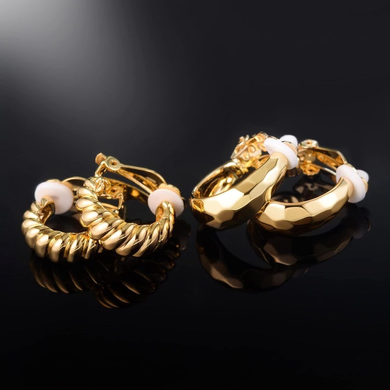 AllenCOCO Clip on Earrings Women, 14K Gold Hoop Clip-On Earrings for Women, Hypoallergenic Non Pierced Croissant Earrings - Image 2